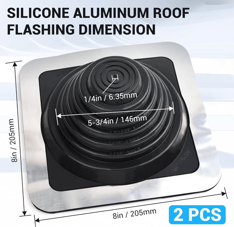 Aothotop #3 High Temp Silicone Metal Roof Pipe Flashing Boot - Roof Vent Boot for Pipe OD 1/4" to 5-3/4" - Roof Vent Cover for Stove Pipe, Chimney, &Plumbing Vents with Roofing Screws & Hex Socket 2PACK - Image 4